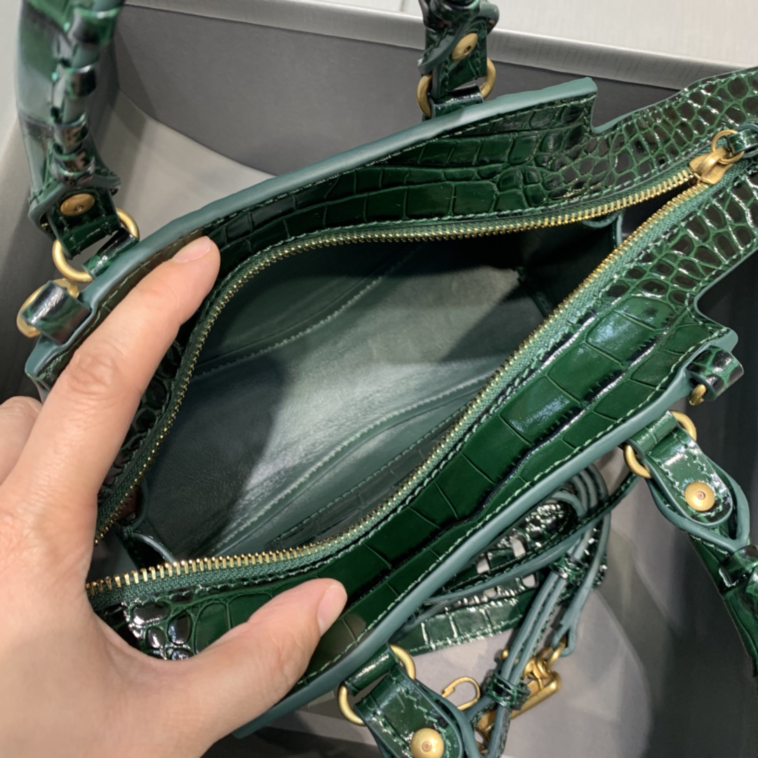 Balenciaga Neo Classic Mini Handbag Crocodile Embossed Shoulder Bag Green